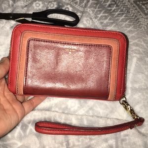 leather fossil wristlet